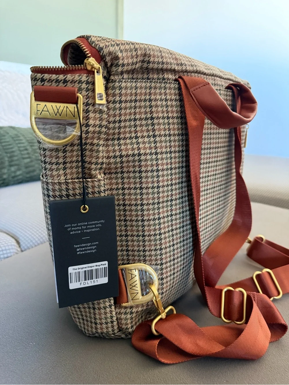 Fawn Design Vegan Leather Diaper Bag Backpack Plaid Limited Edition